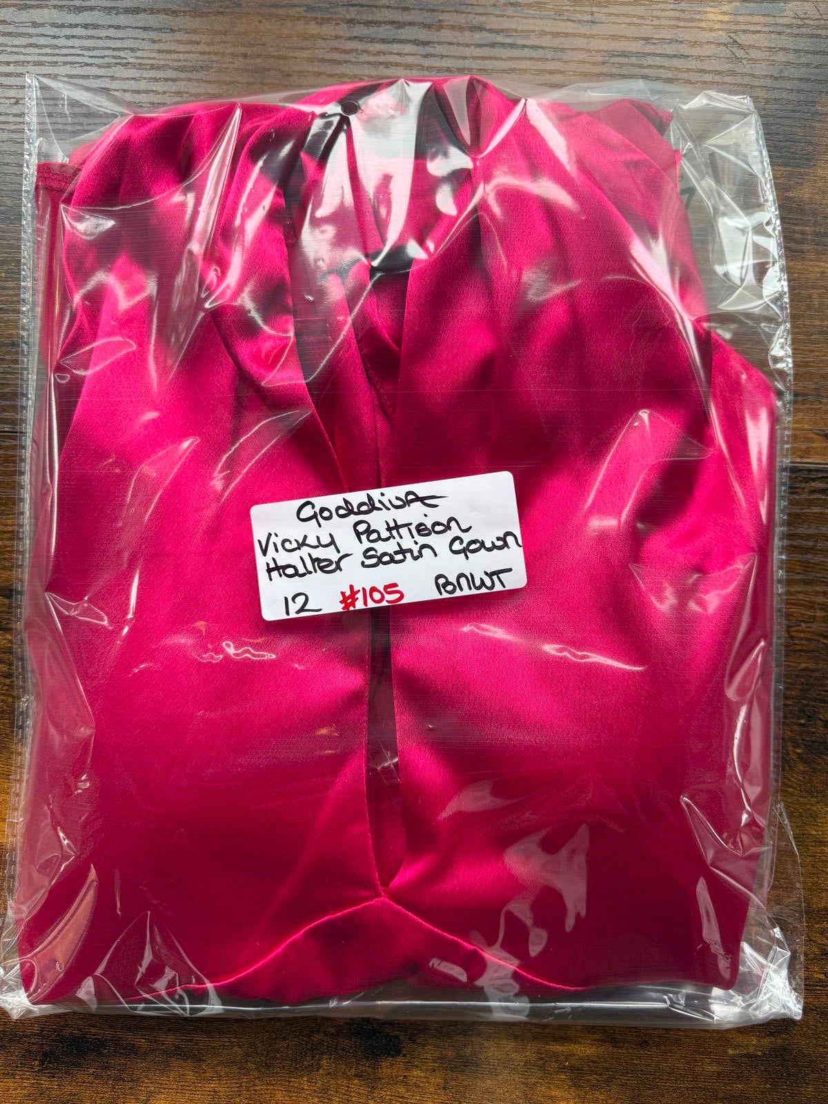 💗Vicky Pattison x Goddiva Hot Pink Satin Halter Maxi Dress UK 12 #105