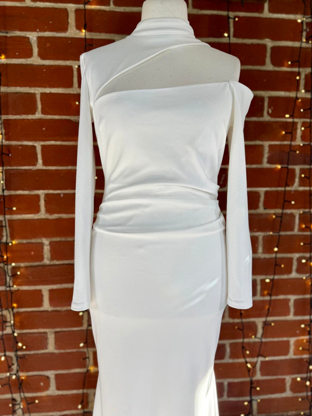 Goddiva London DR3402W Cream One-Shoulder Evening Gown – UK 12 #86