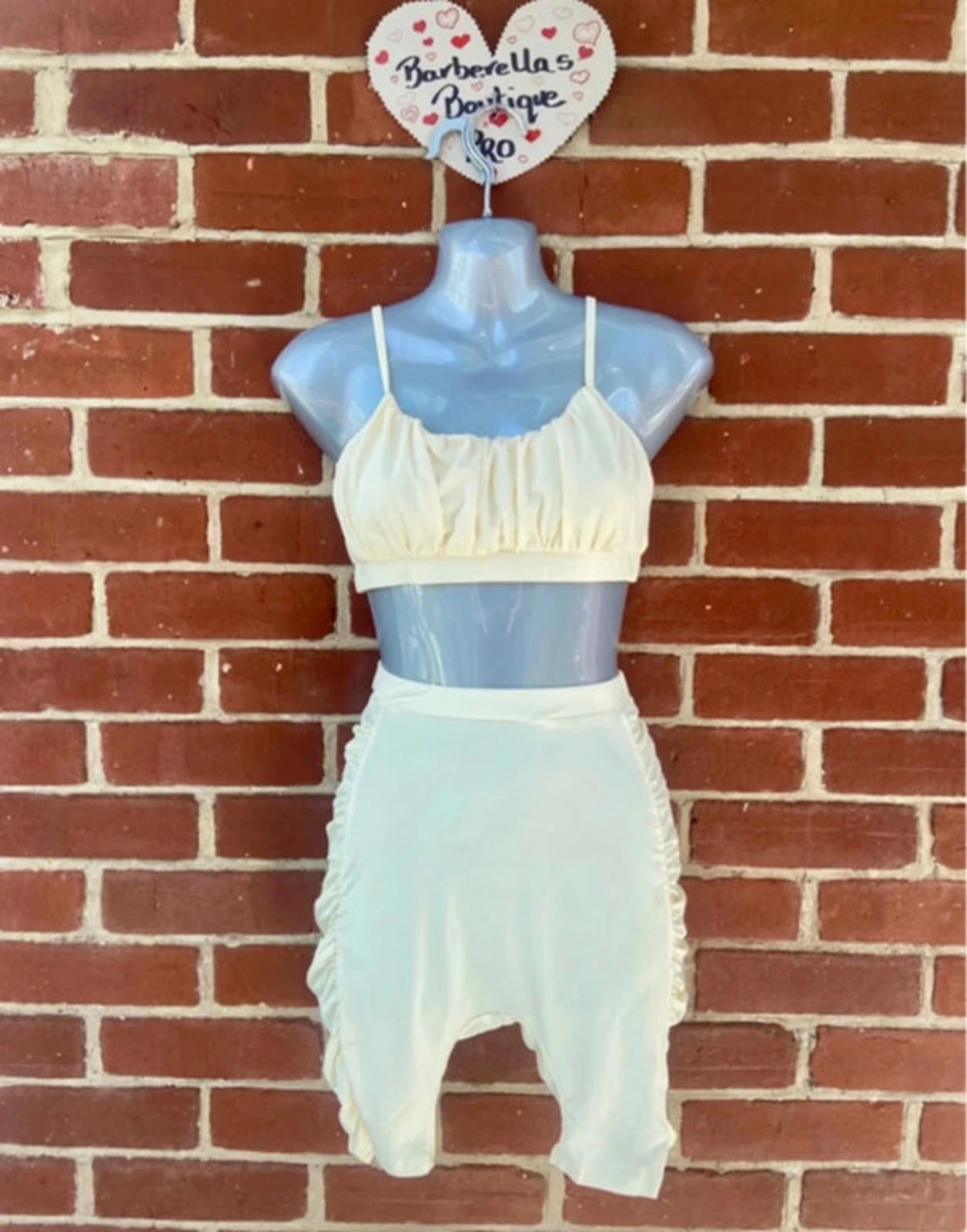 Cosmochic Cream 2 Piece Co-Ord Set Ruched Shorts & Crop Top Size M