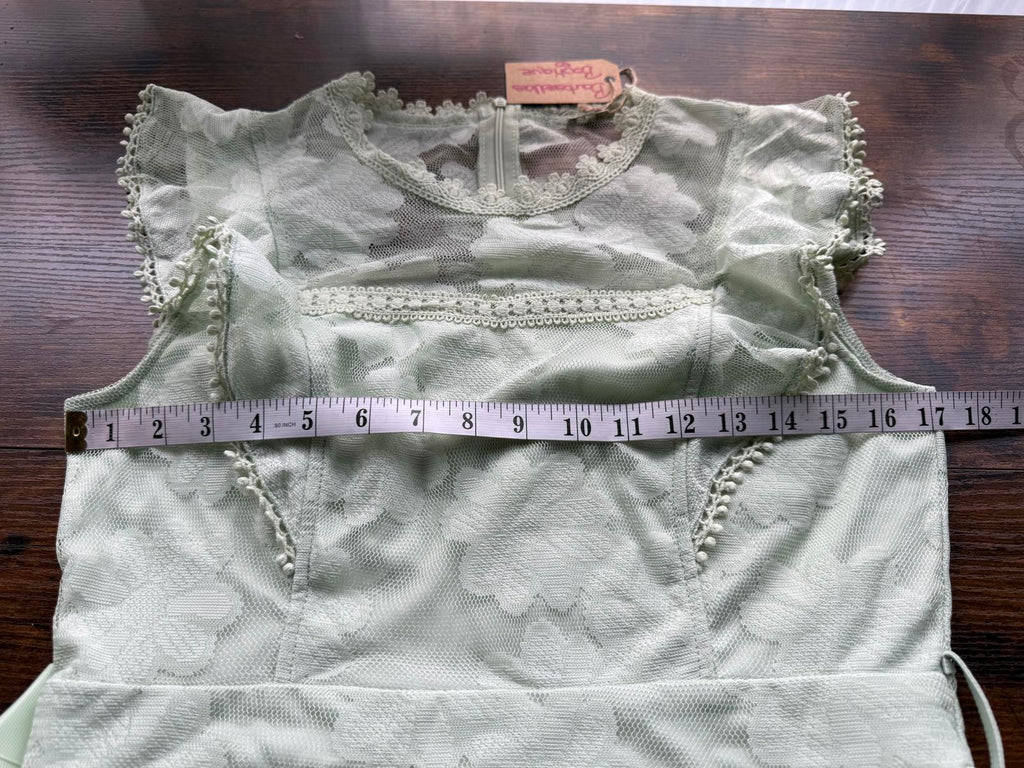 💚 Barberellas Boutique Delicate Lace Dress – Sage Green – Size UK 12 #120