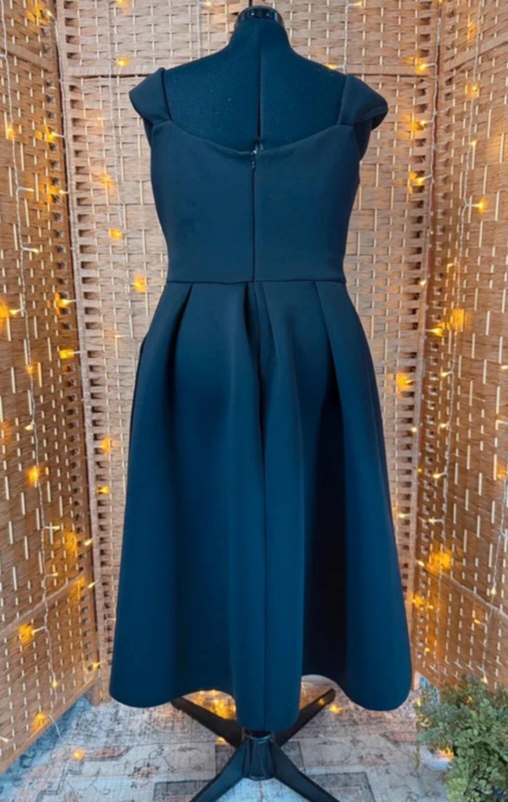 Goddiva Black Scuba Midi Dress UK 18 Fit & Flare Pockets Prom
