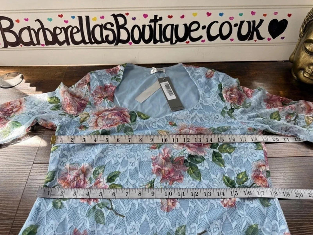 City Goddess Blue Floral Lace Midi Dress UK 16 US 12 BNWT