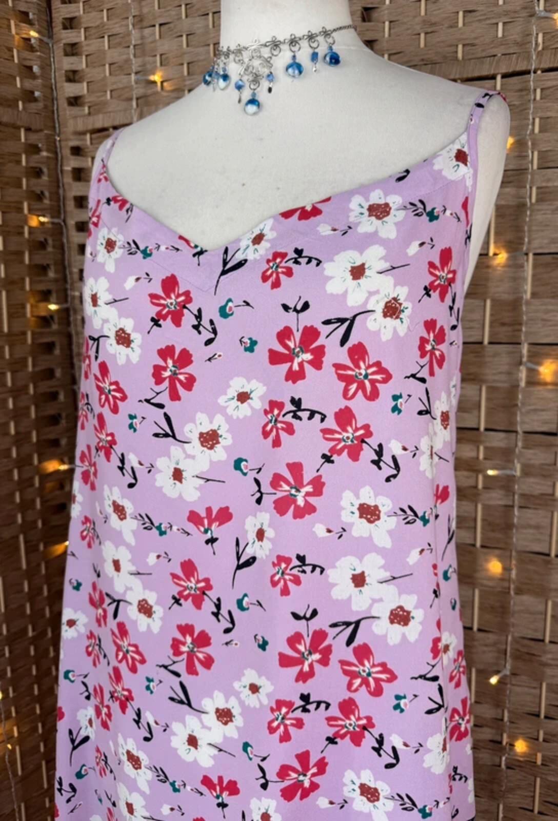 Pink Floral Summer Midi Dress UK 14 Shirred Back Holiday Beach