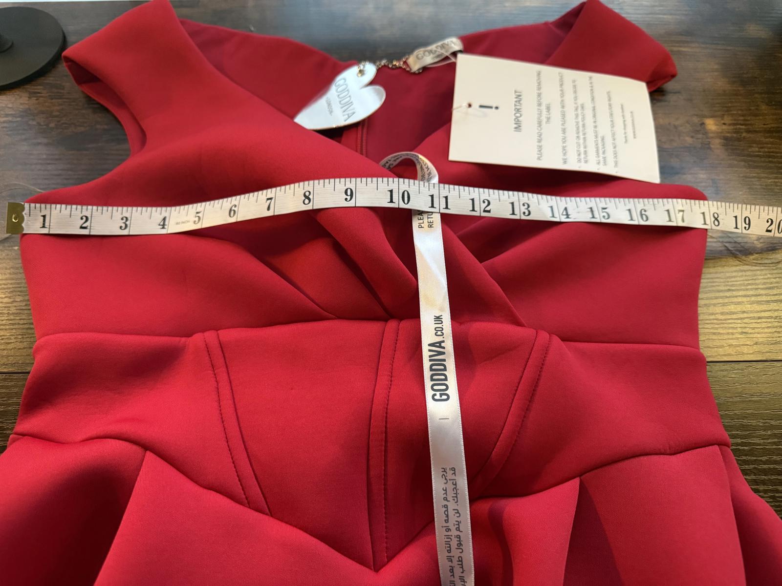 Goddiva London Red Scuba Crepe Midi Dress UK 14 | Elegant Pleated Gown #173