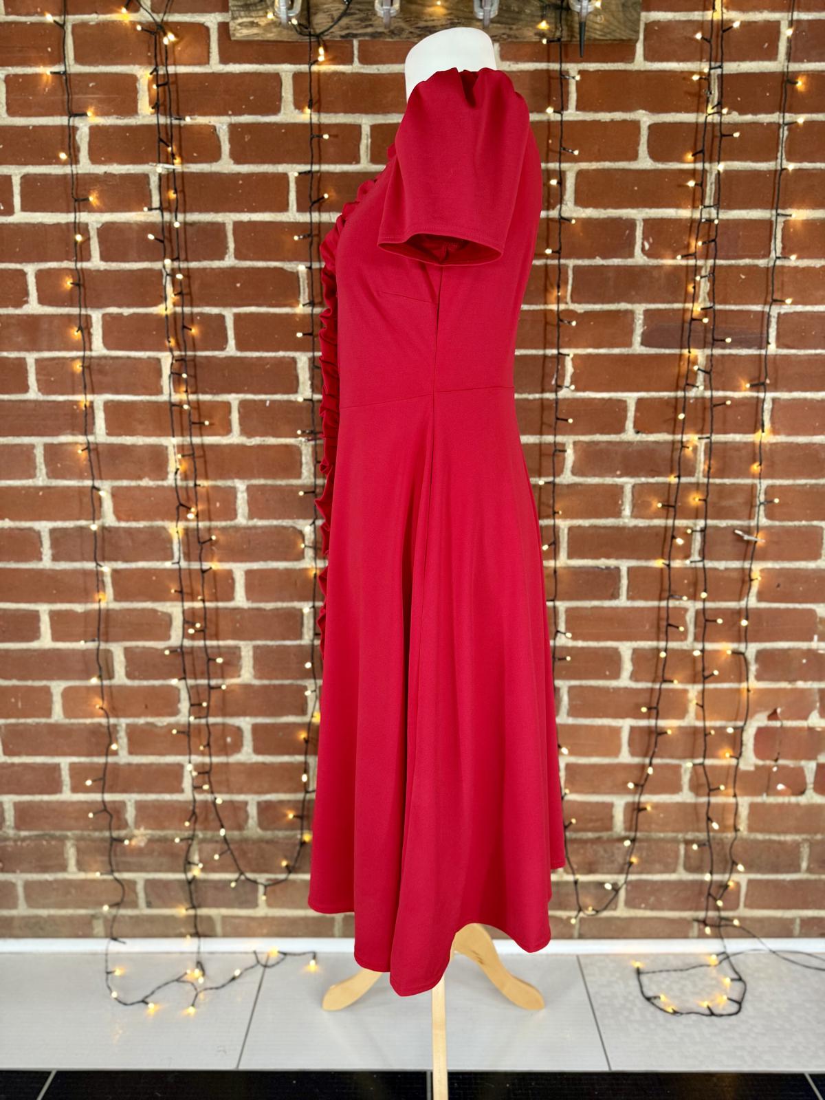 Goddiva London Red Ruffle Front Midi Dress – UK 14 – New With Tags #117