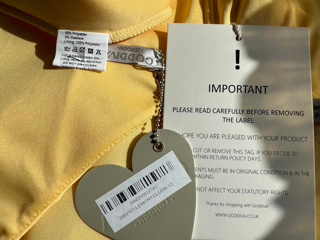 Goddiva London Lemon Yellow Fit & Flare Midi Dress UK 12 Wedding Guest Party #96