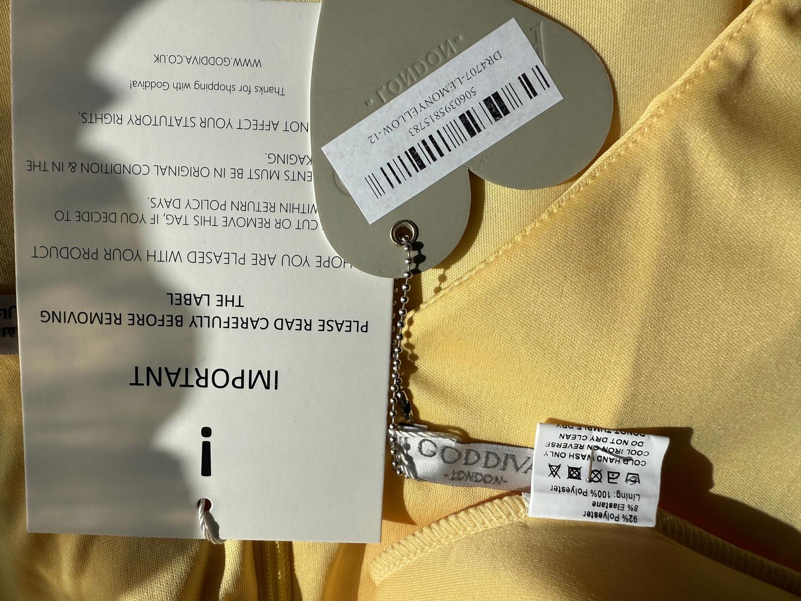 Goddiva London Lemon Yellow Fit & Flare Midi Dress UK 12 Wedding Guest Party #96