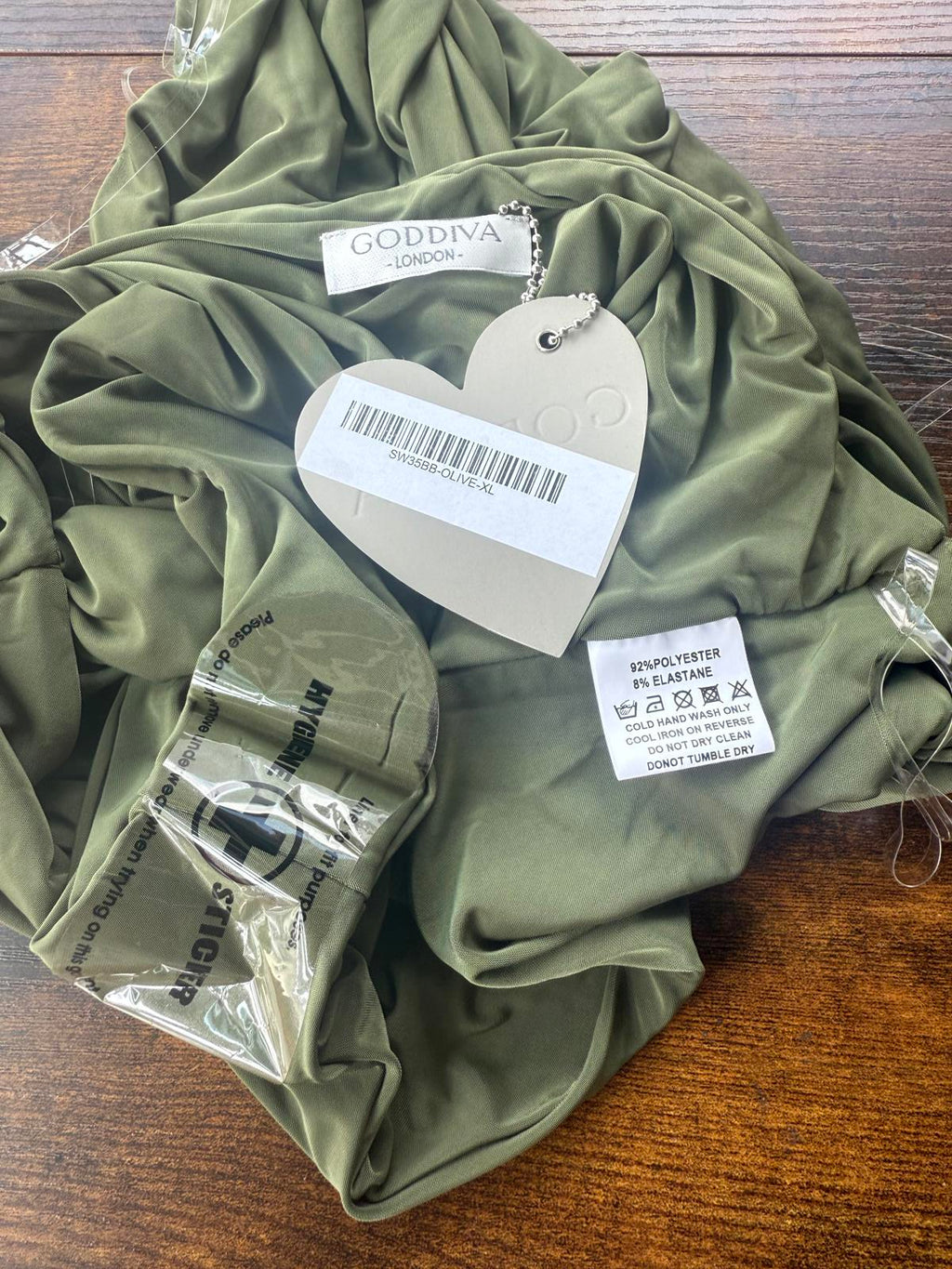 Olive Green Women's One-Piece Swimsuit with Wrap Detail - Size XL