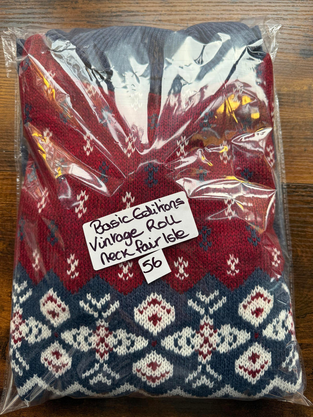 Vintage 80s/90s Basic Editions USA Fair Isle Knit Sweater Red Navy L NUM56