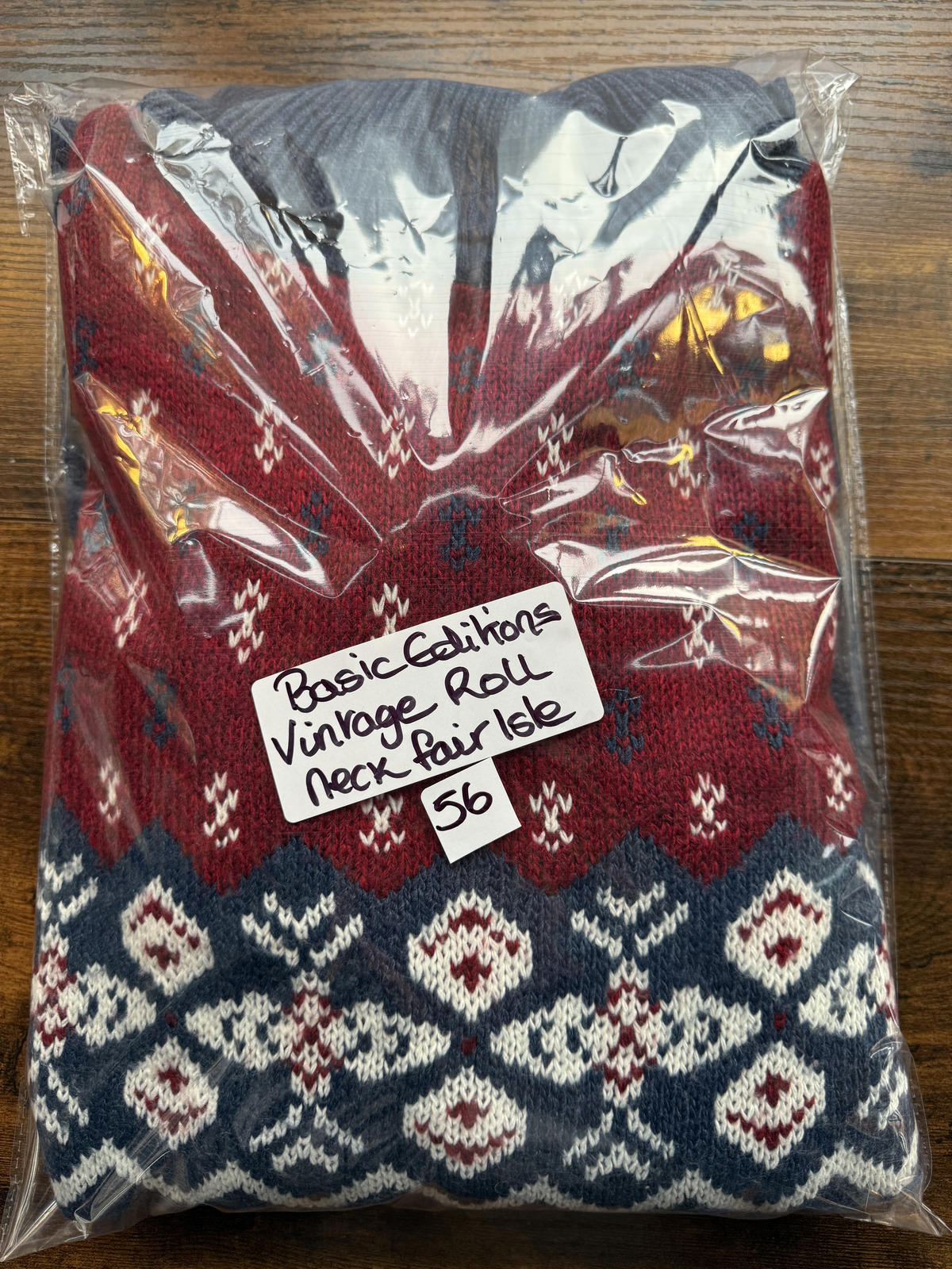 Vintage 80s/90s Basic Editions USA Fair Isle Knit Sweater Red Navy L NUM56