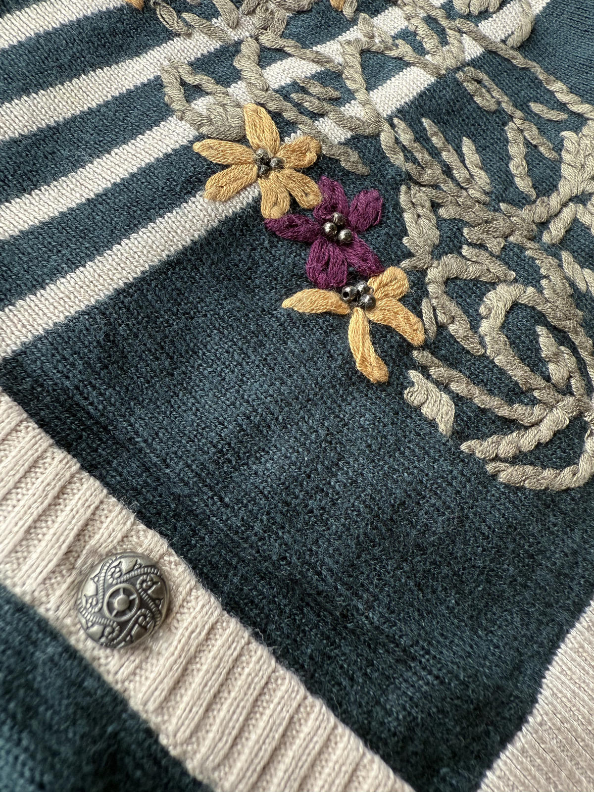 Vintage Christopher & Banks Striped Cardigan with Floral Embroidery UK 16 NUM24