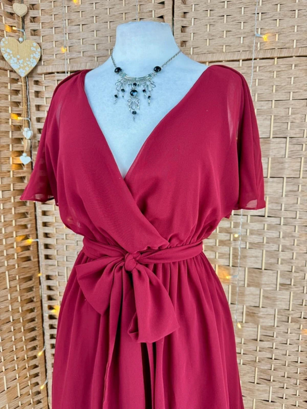 Goddiva Burgundy Chiffon Wrap Skater Dress UK 10 BNWT