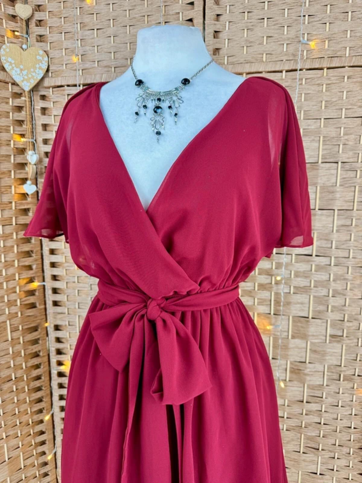 Goddiva Burgundy Chiffon Wrap Skater Dress UK 10 BNWT