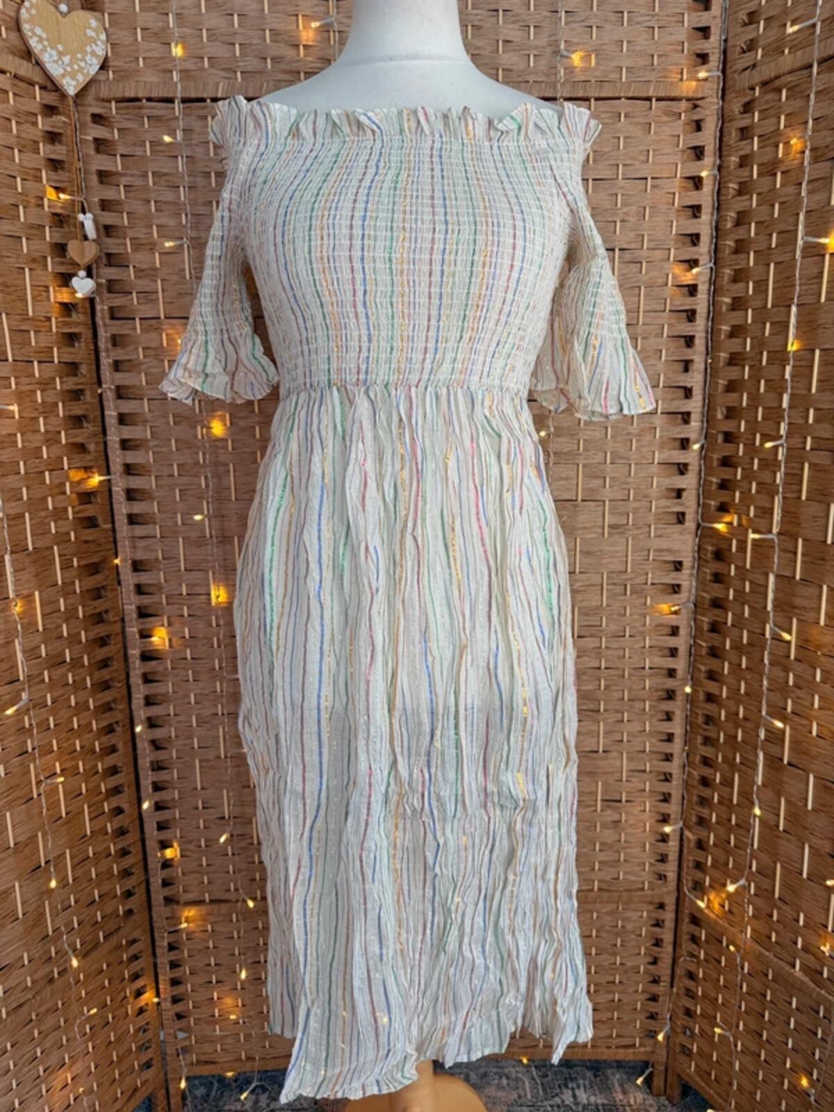 BNWT Anmol Lurex Stripe Boho Midi Dress UK10-14 Festival /Coverup