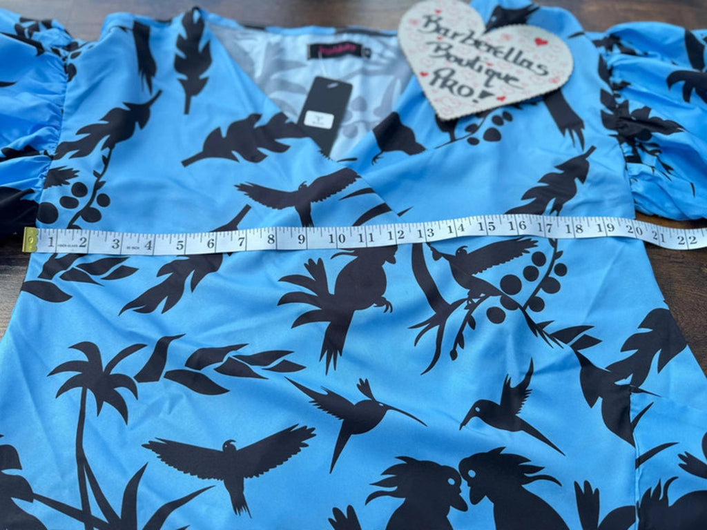 💙 Angelababy Blue Tropical Print Puff Sleeve Wrap Blouse – Size M (BNWT)