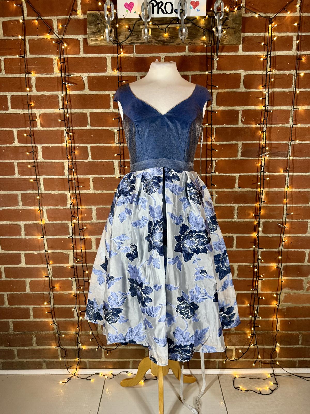 Goddiva London DR3409A Blue Floral Jacquard Prom Dress Size 8-10