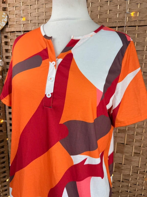 Barberellas Boutique Abstract Orange Print Stretch Top UK14-16