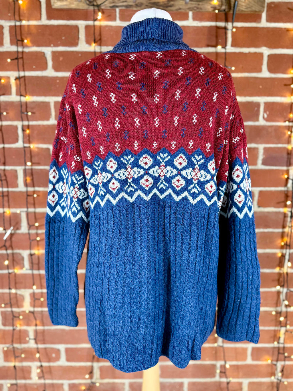 Vintage 80s/90s Basic Editions USA Fair Isle Knit Sweater Red Navy L NUM56