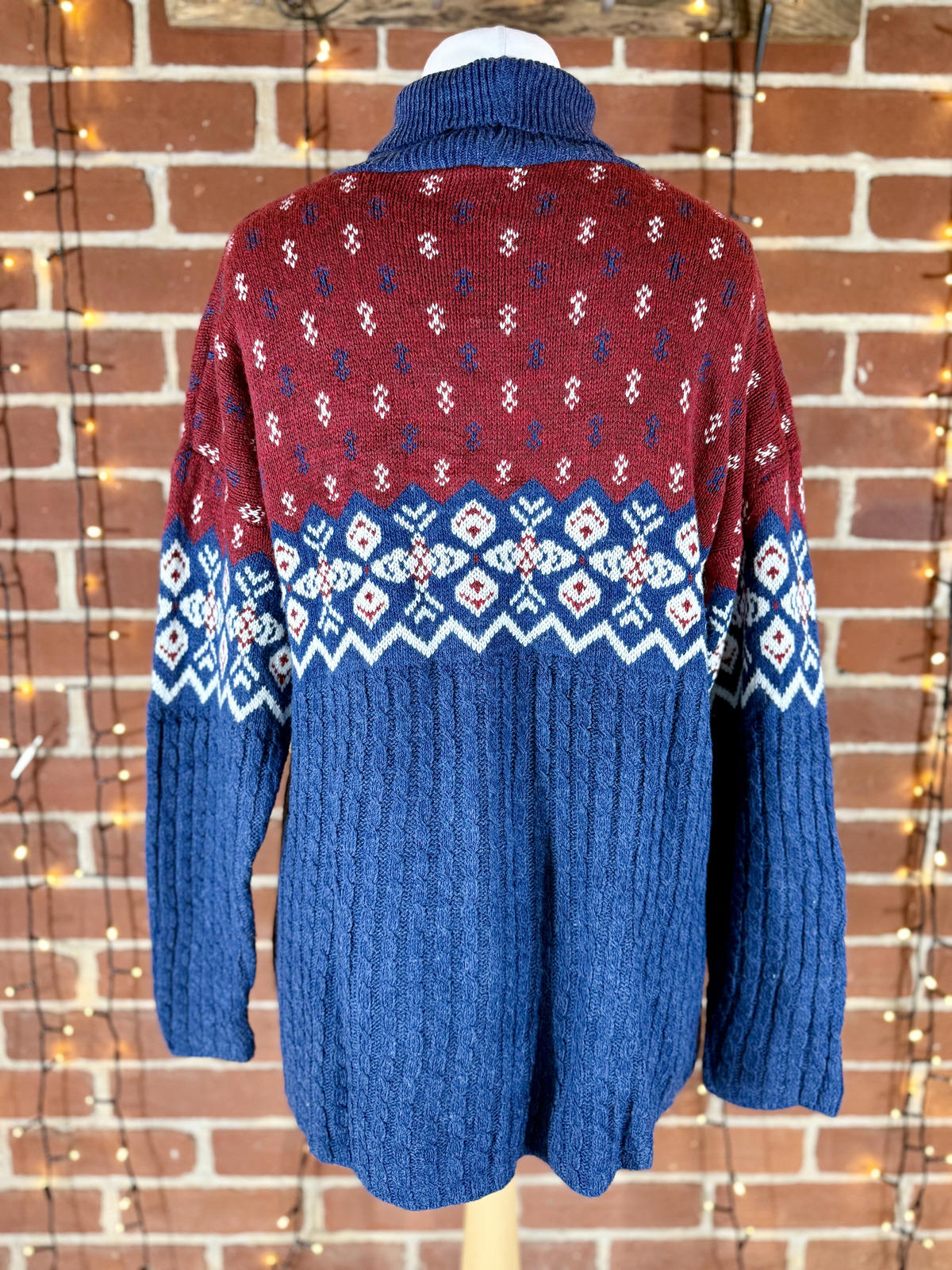 Vintage 80s/90s Basic Editions USA Fair Isle Knit Sweater Red Navy L NUM56