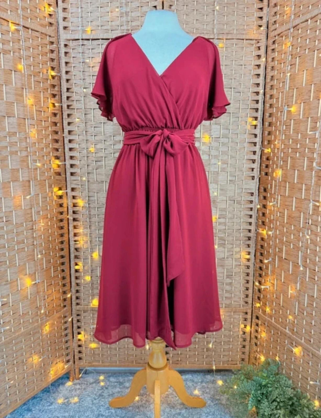 Goddiva Berry Chiffon Midi Dress UK 8 XS Flutter Sleeve BNWT