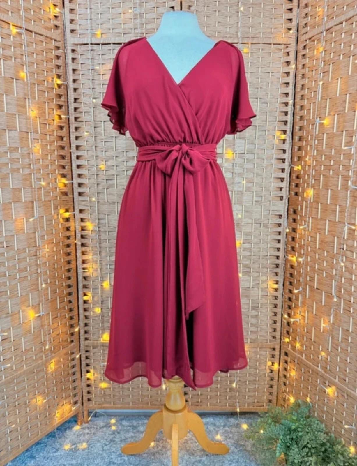 Goddiva Berry Chiffon Midi Dress UK 8 XS Flutter Sleeve BNWT