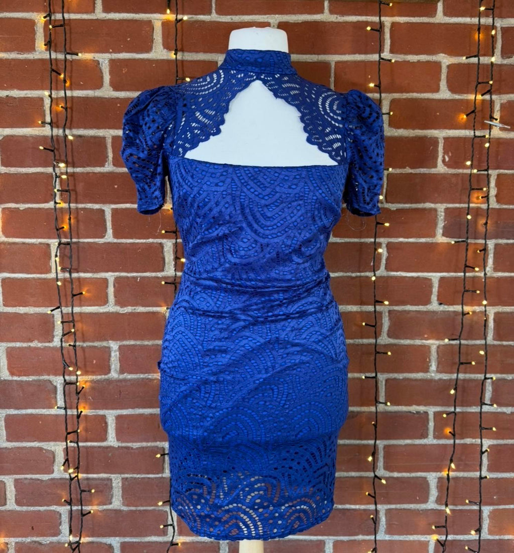 Elegant Blue Lace Mini Dress