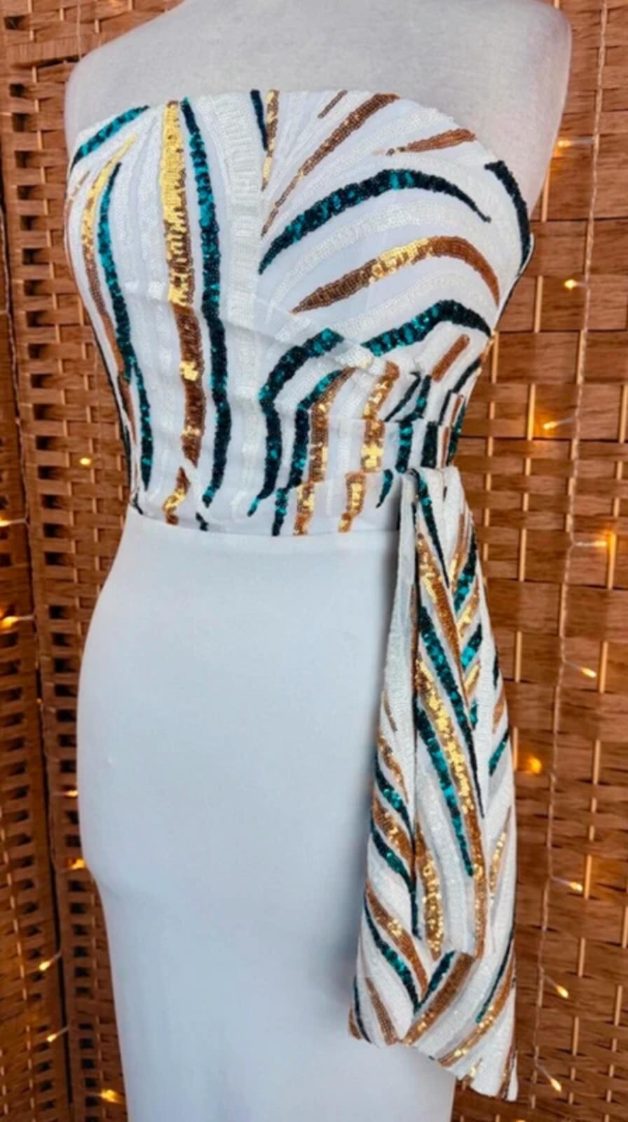 Goddiva White Sequin Strapless Maxi Gown UK 8 BNWT