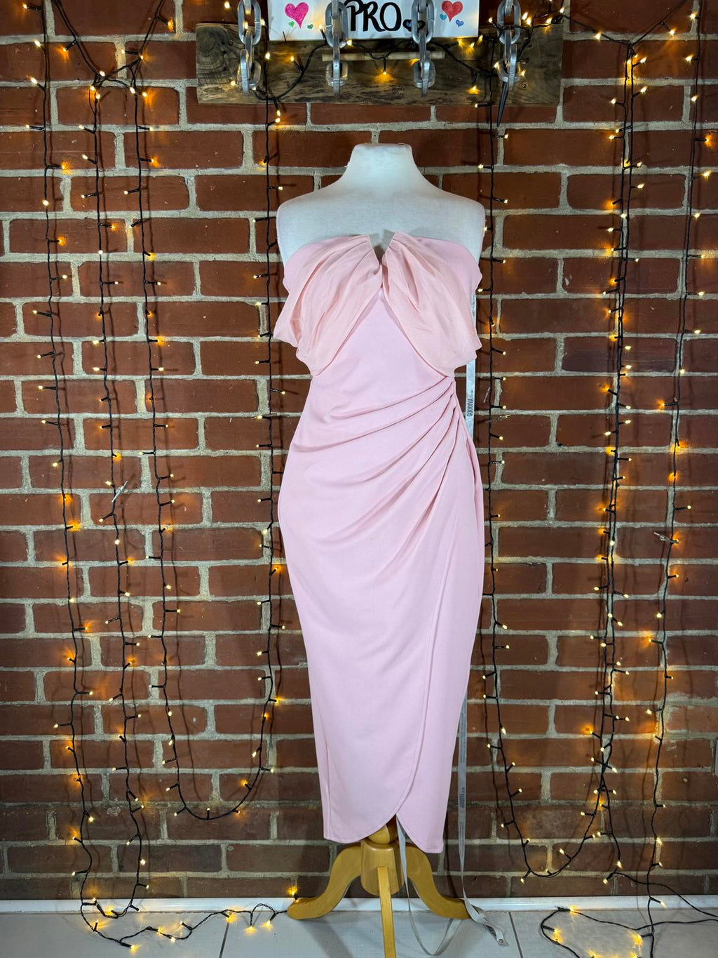 Goddiva London Blush Pink Bardot Draped Midi Dress UK 10 – Ruched Wrap Style 229
