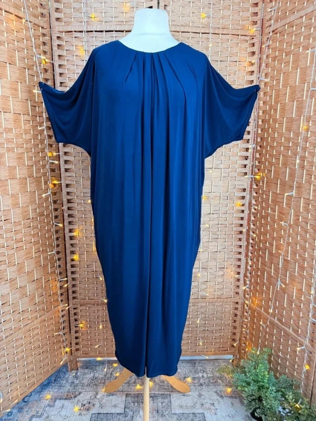 Navy Oversized Midi Dress UK XL Batwing Stretch Relaxed Fit