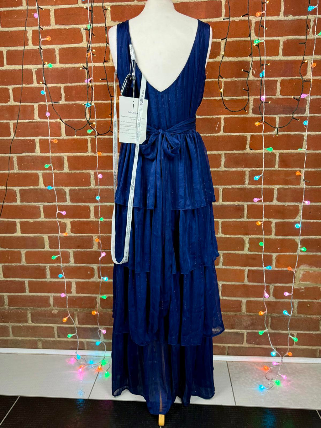 Goddiva Navy Tiered Shimmer Maxi Dress UK 10 / US 6                         .313