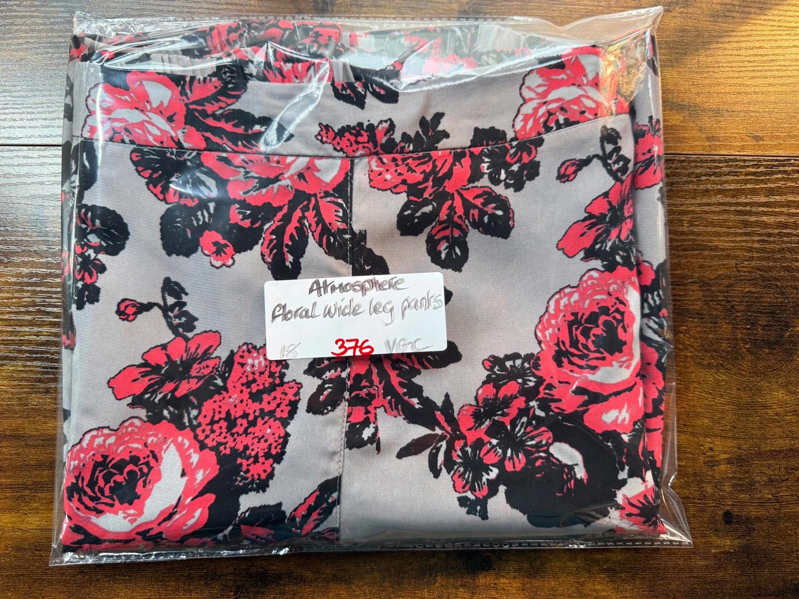 Atmosphere Floral Wide-Leg Trousers | Grey & Red Roses | UK 18    .376