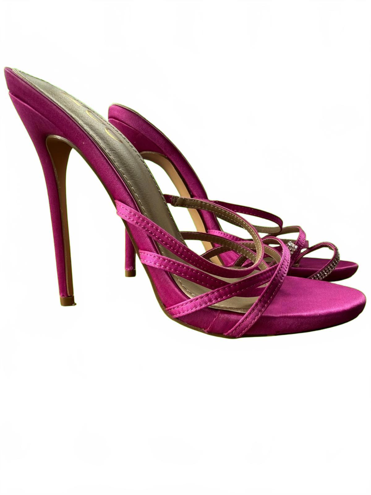 EGO Pink Strappy High Heel Sandals with Rhinestone Detail - Size 6