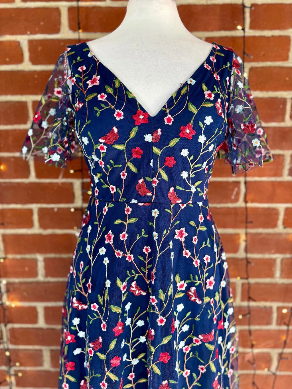 Goddiva London DR3798 Navy Embroidered Floral Maxi Dress – UK 8  #90