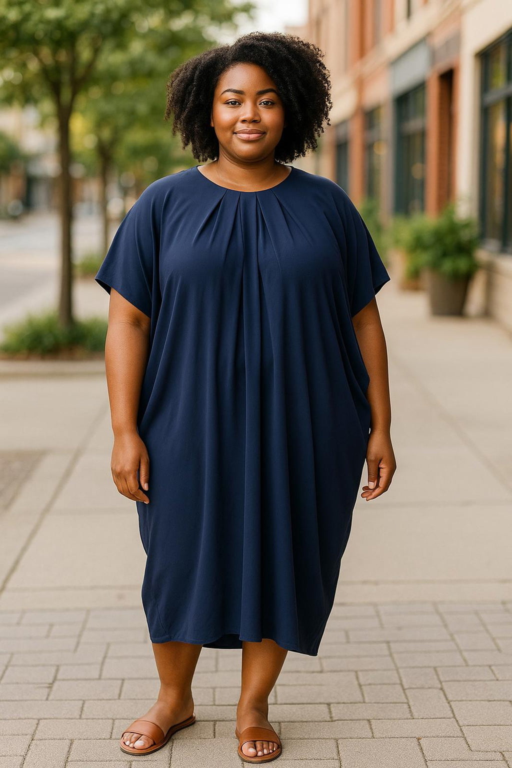 Navy Blue Pleated Loose Fit Dress 14-18