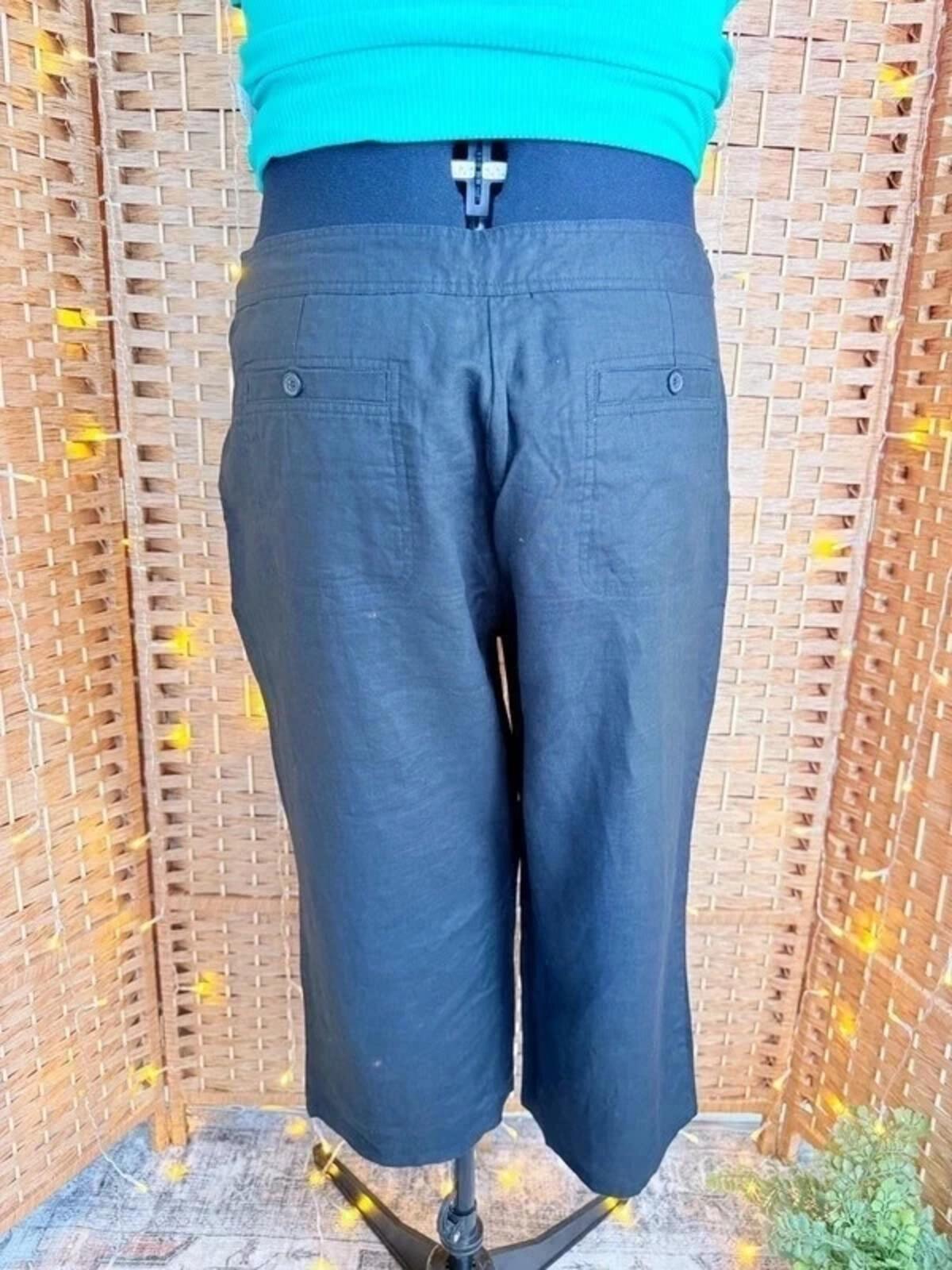 TU Black Linen Blend Cropped Trousers UK 16 US 12 Summer