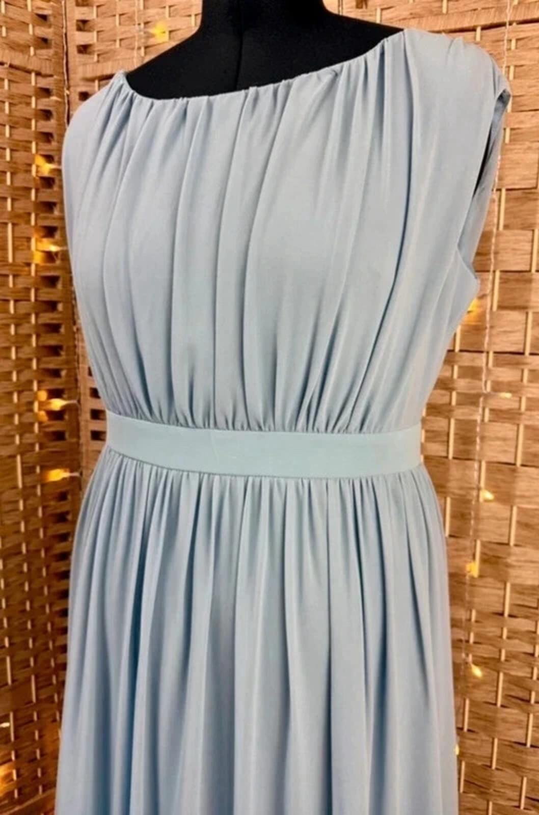 Goddiva Dusky Blue Chiffon Maxi Dress UK 16 Evening Gown