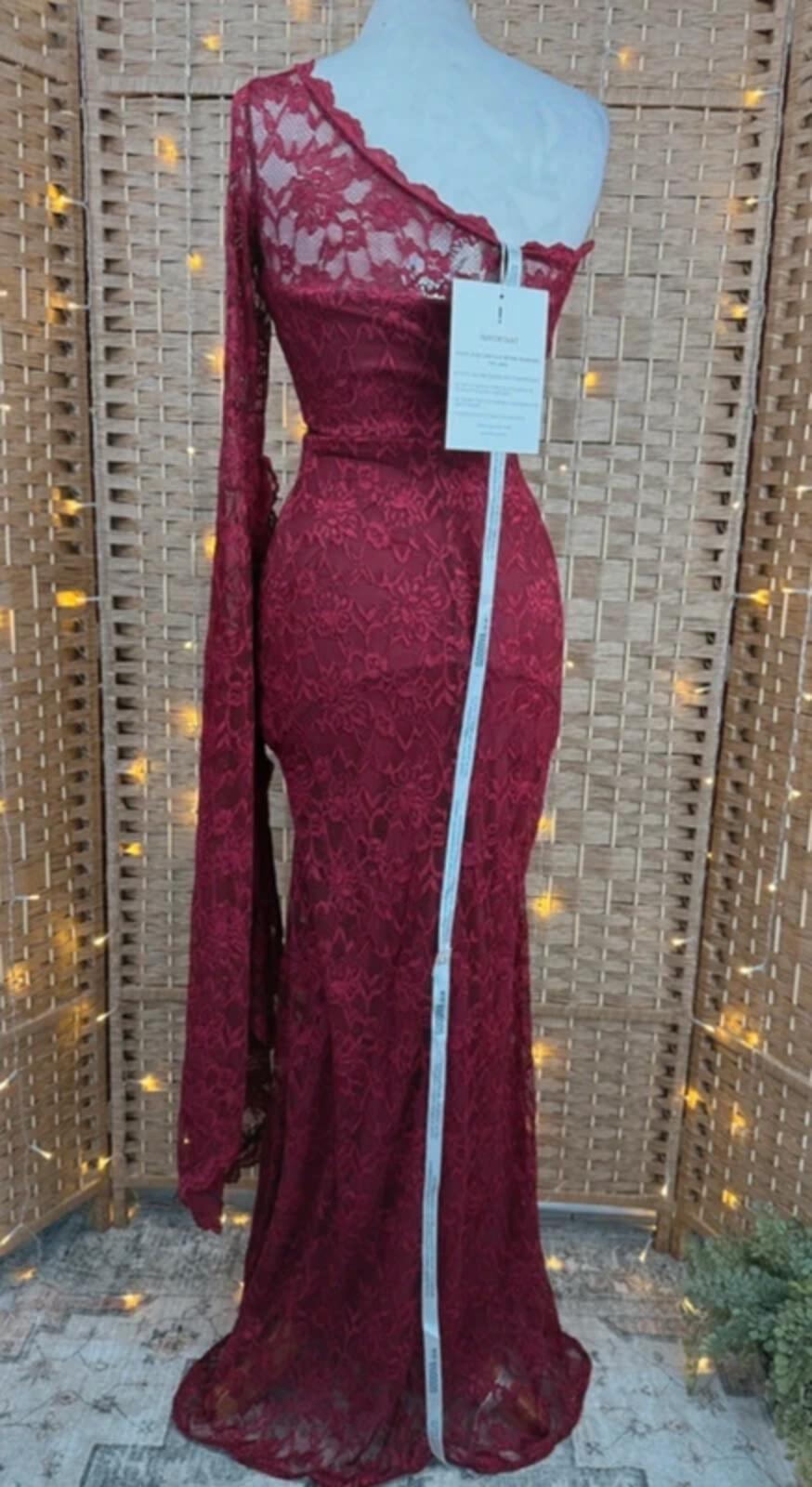 Goddiva Burgundy Lace One Shoulder Maxi Dress UK 8 BNWT Gothic Glam