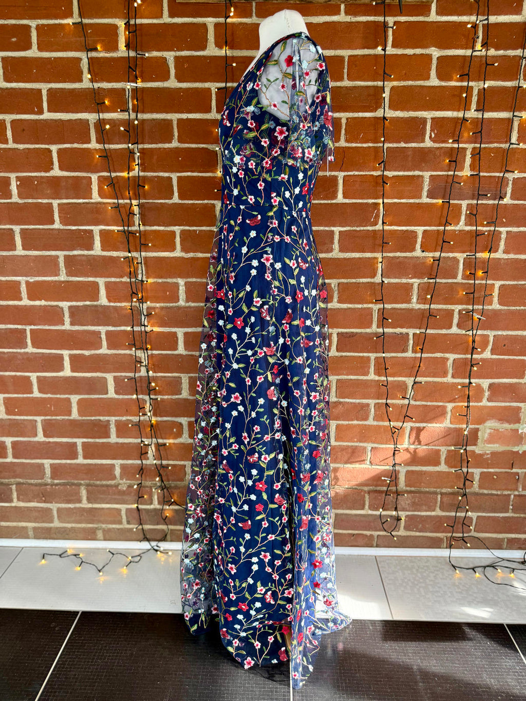 Goddiva London DR3798 Navy Embroidered Floral Maxi Dress – UK 8  #90