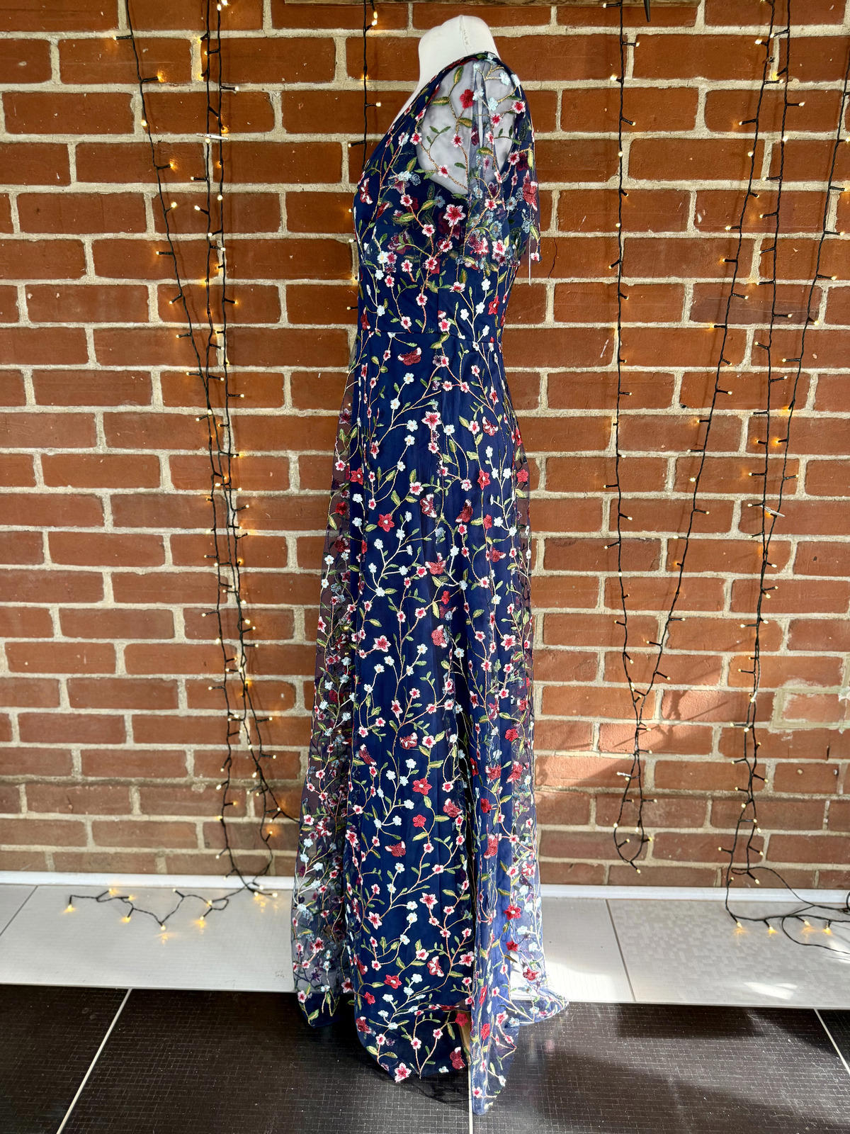 Goddiva London DR3798 Navy Embroidered Floral Maxi Dress – UK 8  #90