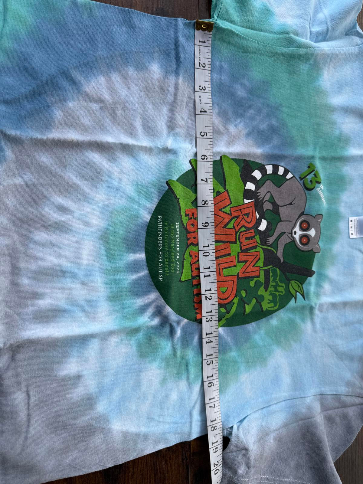 Run Wild T-Shirt for Autism Awareness - Tie-Dye Blue & Green - Size Medium