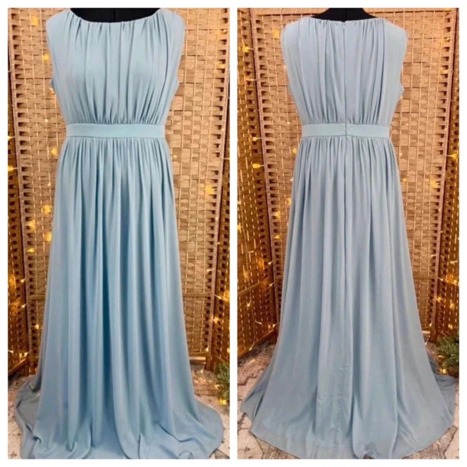 Goddiva Dusky Blue Chiffon Maxi Dress UK 16 Evening Gown