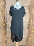 Black Sequin Hem Chiffon Overlay Dress UK 14 US 10 Party Occasion