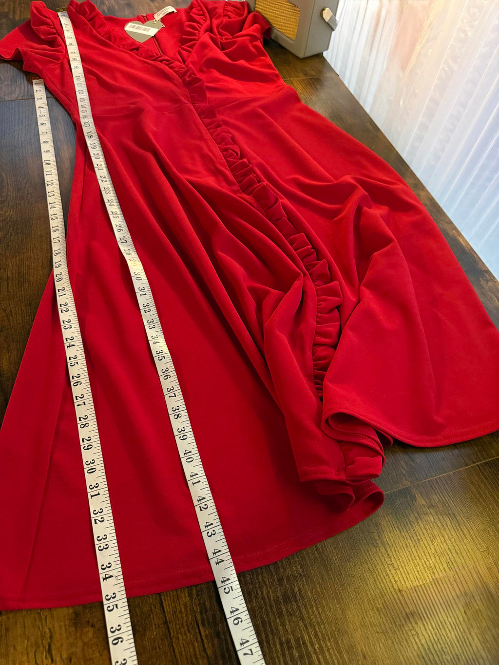 Goddiva Red Ruffle V-Neck A-Line Midi Dress Size 14 DR3876 BNWT             .217