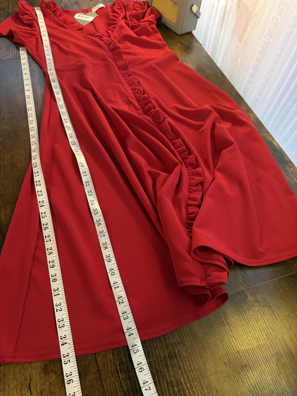 Goddiva Red Ruffle V-Neck A-Line Midi Dress Size 14 DR3876 BNWT             .217