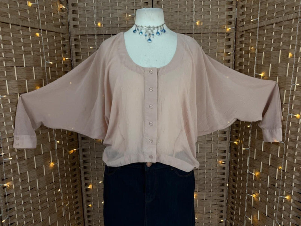 Crafted Dusky Pink Blouse UK 8–12 Batwing Sheer Floaty Top