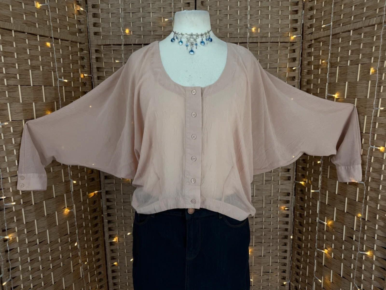 Crafted Dusky Pink Blouse UK 8–12 Batwing Sheer Floaty Top