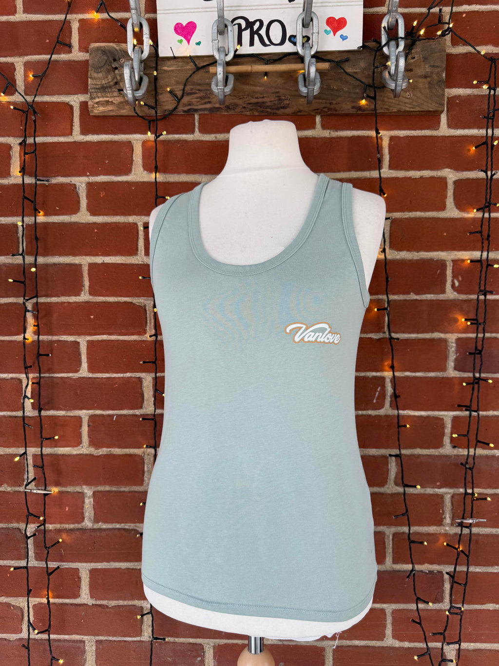 Vanlove Women's Light Blue Tank Top with Graphic Print - Size XL