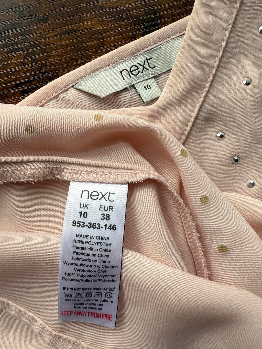 Next Blush Pink Studded Cami Top UK 10 VGC Soft Satin Look Vest Sleeveless #147