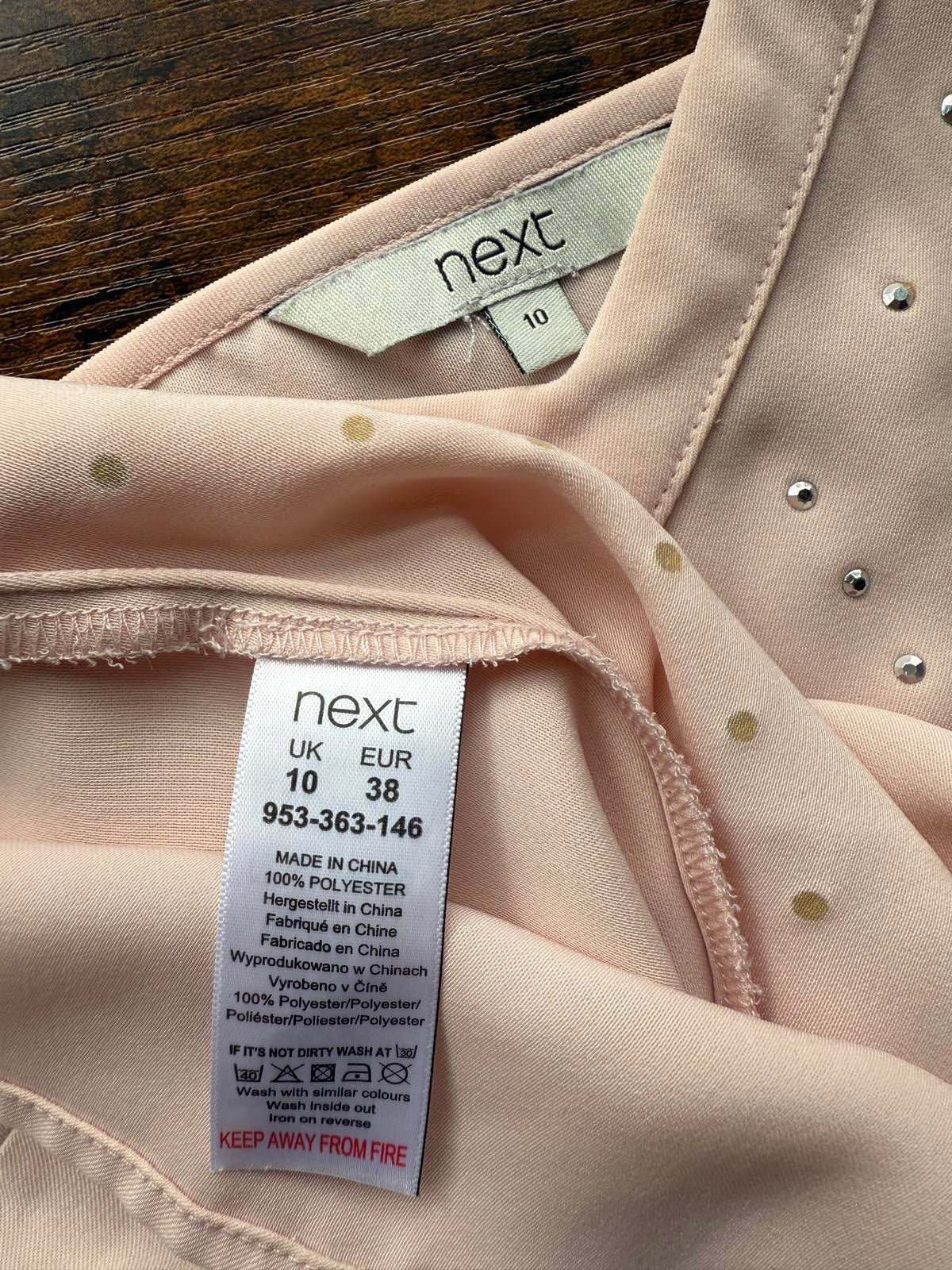 Next Blush Pink Studded Cami Top UK 10 VGC Soft Satin Look Vest Sleeveless #147