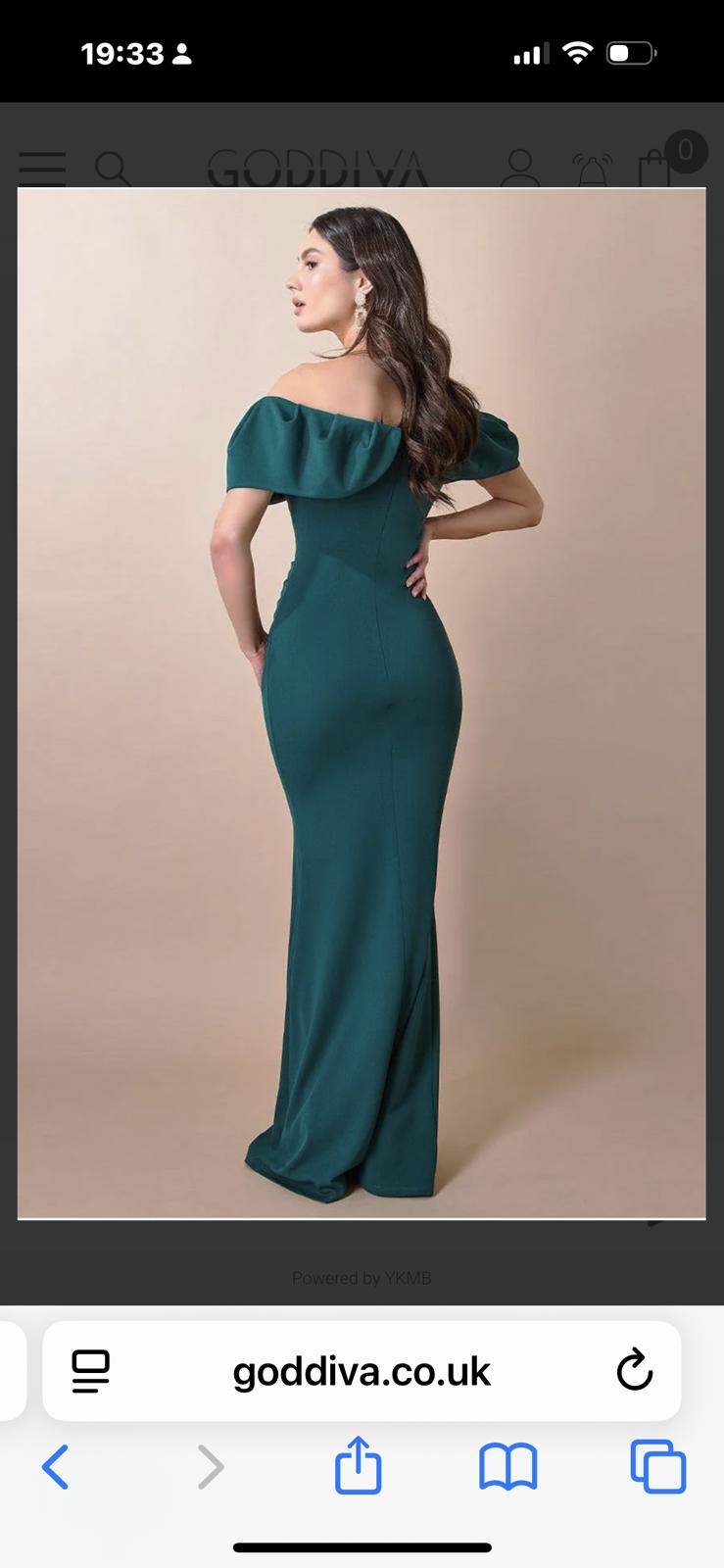 Goddiva Emerald Green Bardot Maxi Gown DR3956 – UK 10